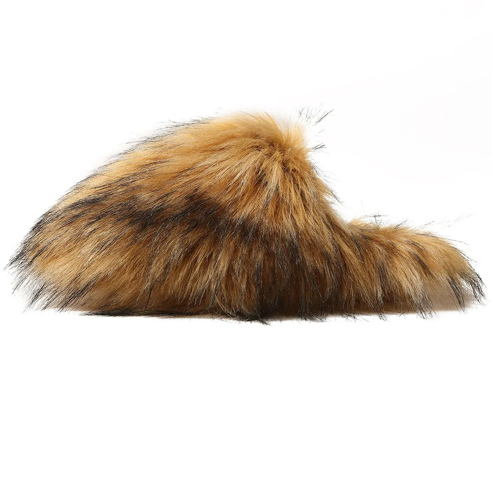 Ladies Winter High Quality Fox Fur Slippers Women Warm Fur Slides Girls Luxury Furry Slippers Soft Comfortable Home Cotton Shoes
