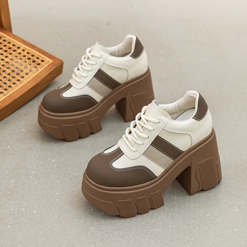 DIMANYU High heels Ladies Spring 2026 New 11cm Fashion Women's Shoes Platform Genuine Leather Lace-up Ladies Shoes
