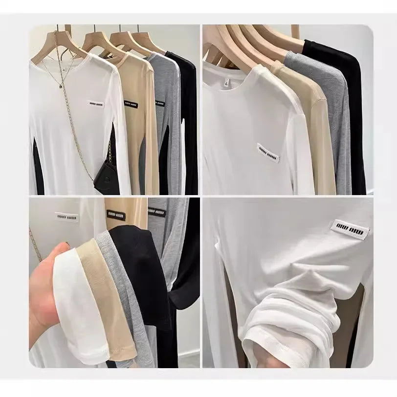 Laceleather Women's Long Sleeve T-Shirt Light Thin Sun Protection Base Layer Shirt Early Autumn New Style Label Attached