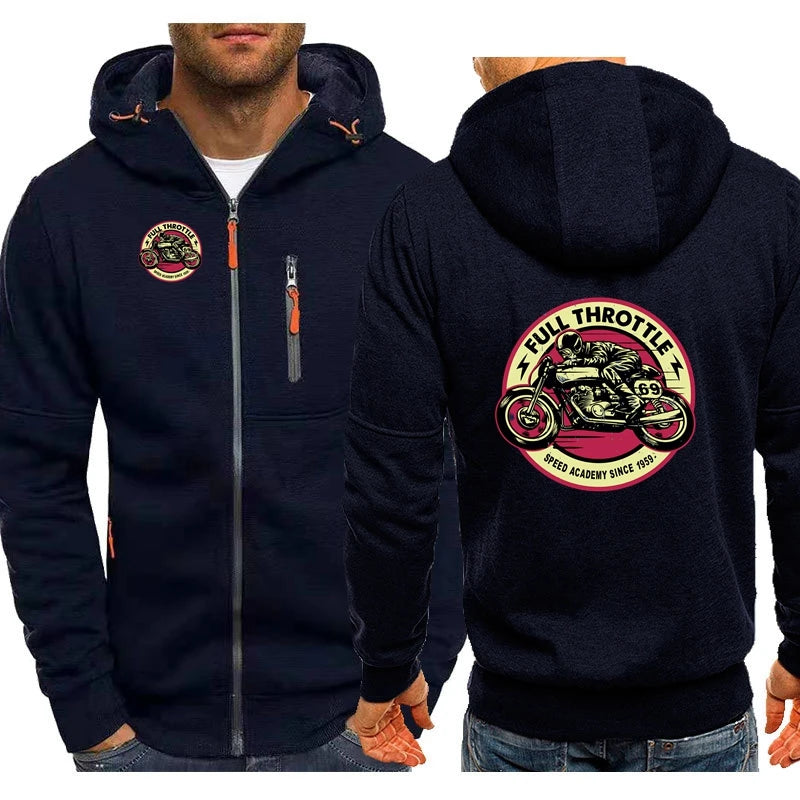 Vintage Men's Hoodies FULL THROTTLE CAFE RACER Special Edition ROCKABILLY BIKER Motorcycle Zipper Hooded Outerwears Hoodies 5HGG