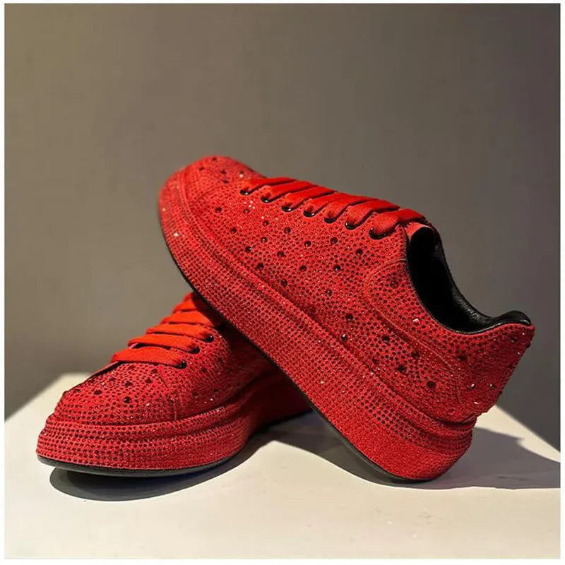 New Men Red Rhinestone Pattern All Match Brand Shoes Causal Flats Loafers Sports Walking Sneakers Zapatos Hombre
