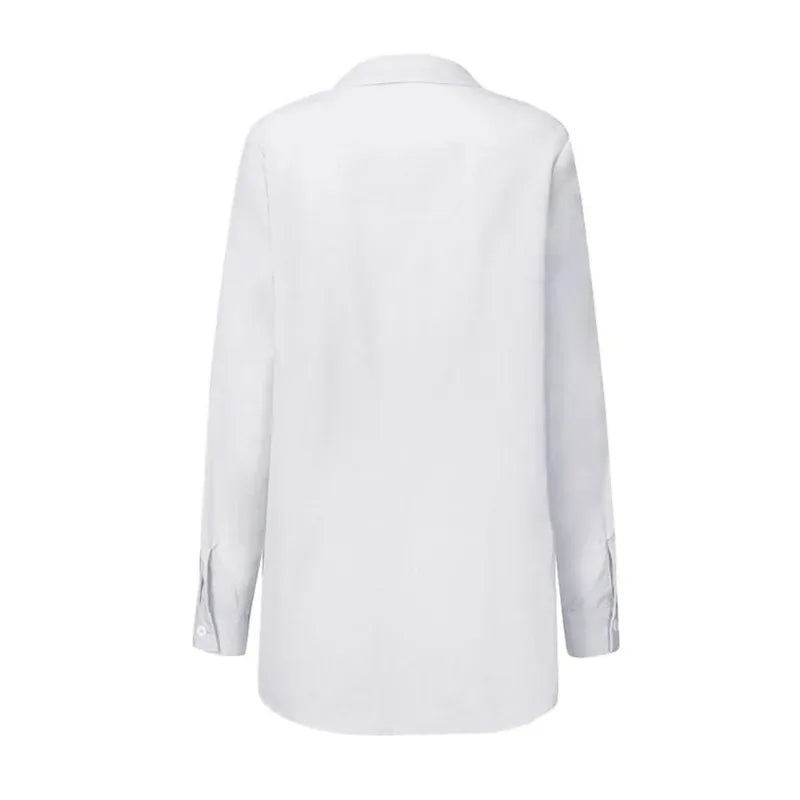 Slim Button White Shirt Women Fashion Tops Office Lady Shirt Loose Long Sleeve Blouse Female Ruched Lace Up Solid Blouse 18659