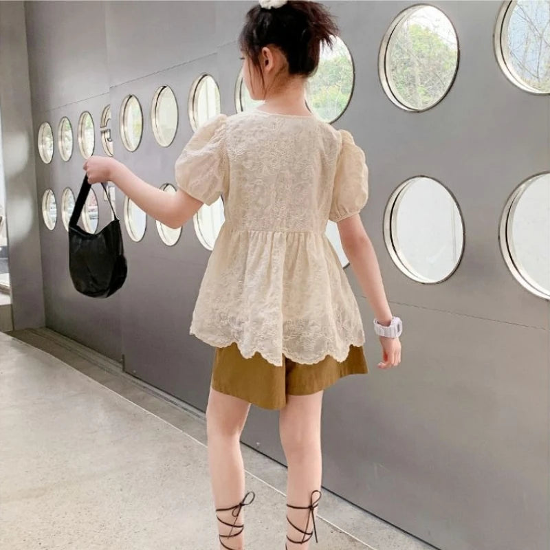 Girls Summer Outfit Set 2026 New Kids Short Sleeve Top and Shorts 2 Piece Clothing for Toddlers Stylish Casual Holiday Wear