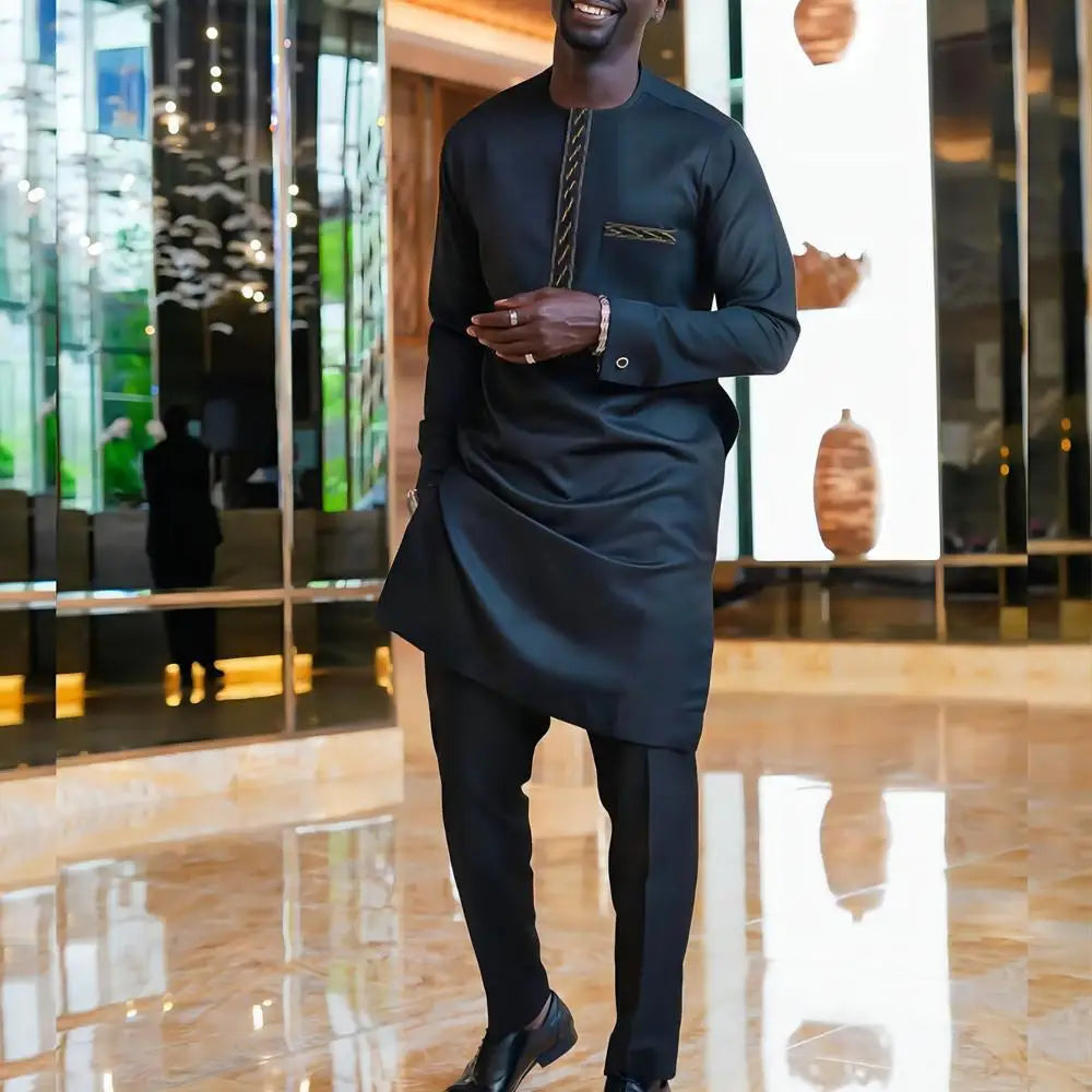 2026 New African Traditional Men's Set Casual Slim Fit Men's Suit Fashion Travel Men's Set Kaunda Style Men's Two Piece Set