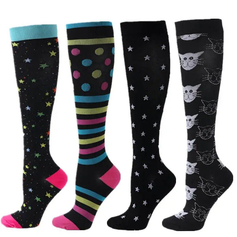 4 Pairs Compression Socks 20-30mmhg High Stockings Men Women Sports Socks For Marathon Cycling Varicose Veins Pregnancy Nursing