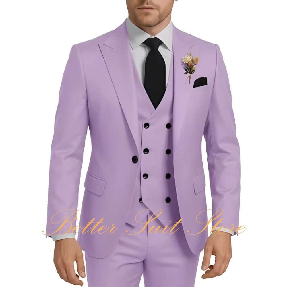 Men's Suits 3 Piece Set Wedding Groom Tuxedo Slim Fit Blazer Vest Pants One Button Jacket Formal Men Suit Set