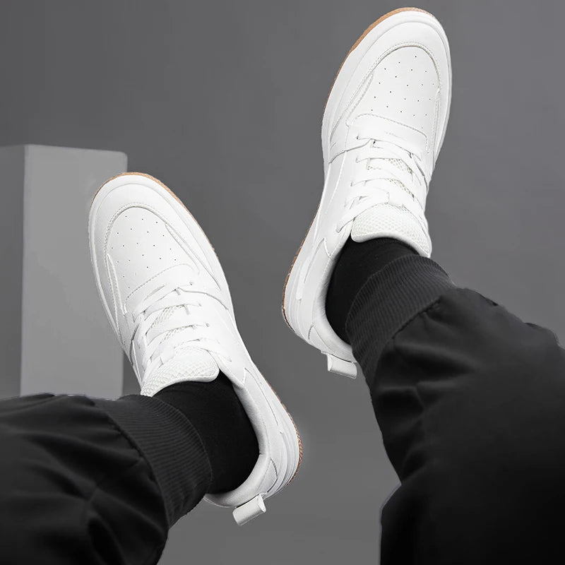 Men Genuine Leather Casual Shoes Men Sneakers Men Skateboard Shoes Comfortable Platform Male Footwear Height Increase Insole 6-8