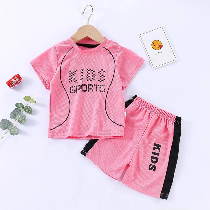 Sports Casual Clothing Suits For Boys Children Summer Solid Color Tops Shorts Two Piece Set Kids New Fashion Loose Tracksuits