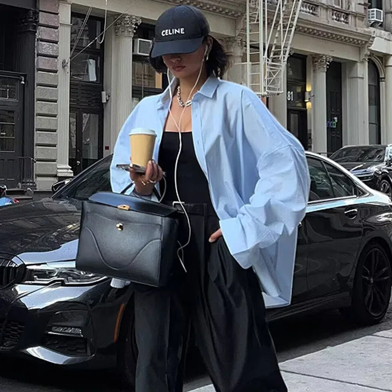 HXAO Woman 2025 Oversized Shirts & Blouses Spring Summer 2025 Woman Elegant Button Up Long Sleeve Blouses Fashion Plus Size Tops