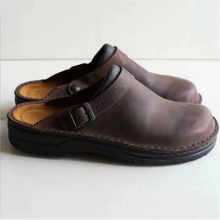 Men's Slippers Fashion Big Leather Casual Slippers Summer Half Slippers for Men Non Slip Beach Shoes Classic Clogs Shoes