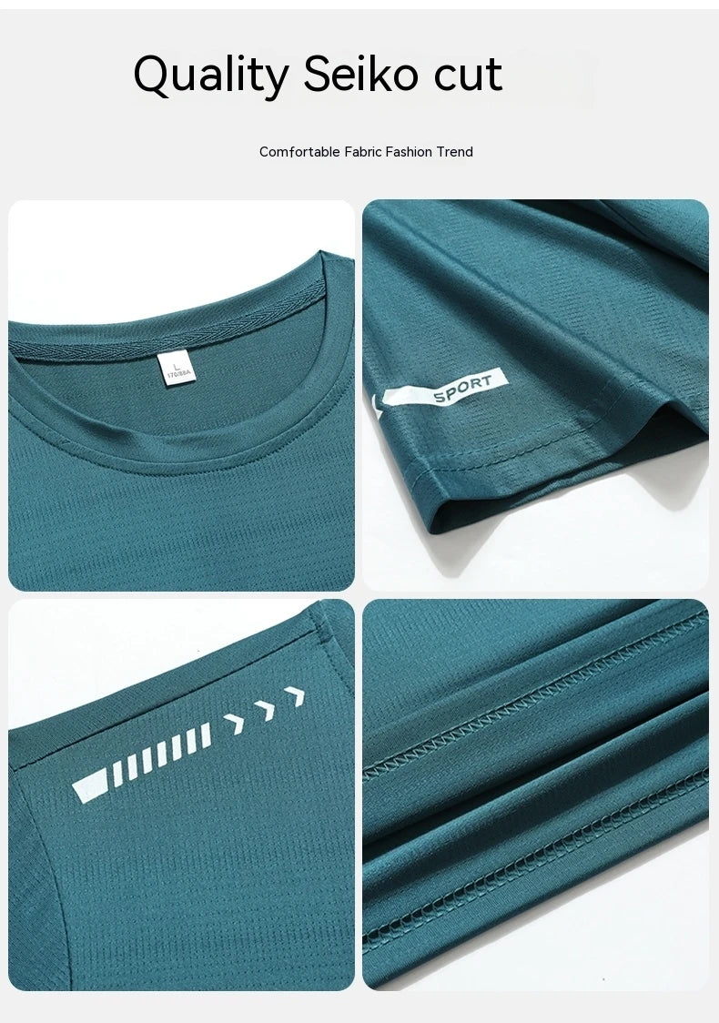 Summer ice silk short sleeved T-shirt for men and women, quick drying and breathable sports top, outdoor running duanT