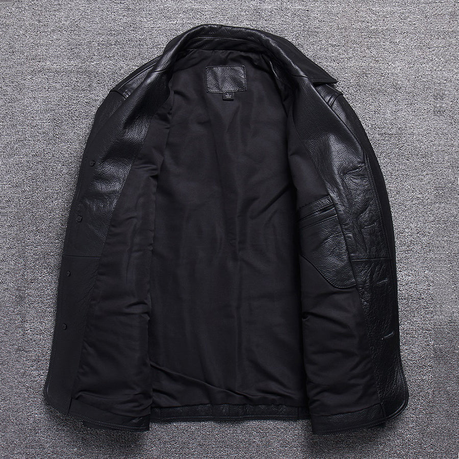 Long Jacket Men Genuine Leather Wind Coat Classic Black Plus Size Cowhide Jacket Casual Leather Cloth кожаная куртка мужская