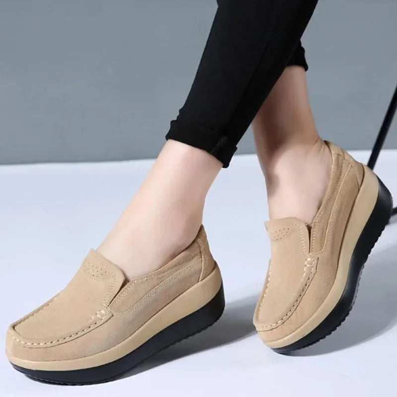 Creepers Platform Shoes Women Flats Women Loafers Spring Autumn Casual Suede Leather Shoes Ladies Moccasins Slip On Plus Size 42