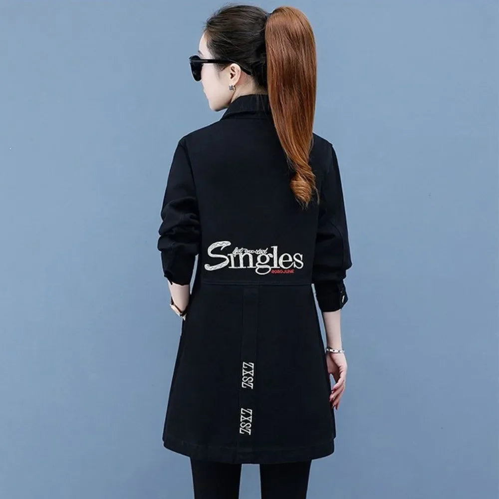 Plain Female Jeans Coats Korean Women's Denim Jackets Long Trench Designer in Promotion 2025 Trend Deals Chic and Elegant New