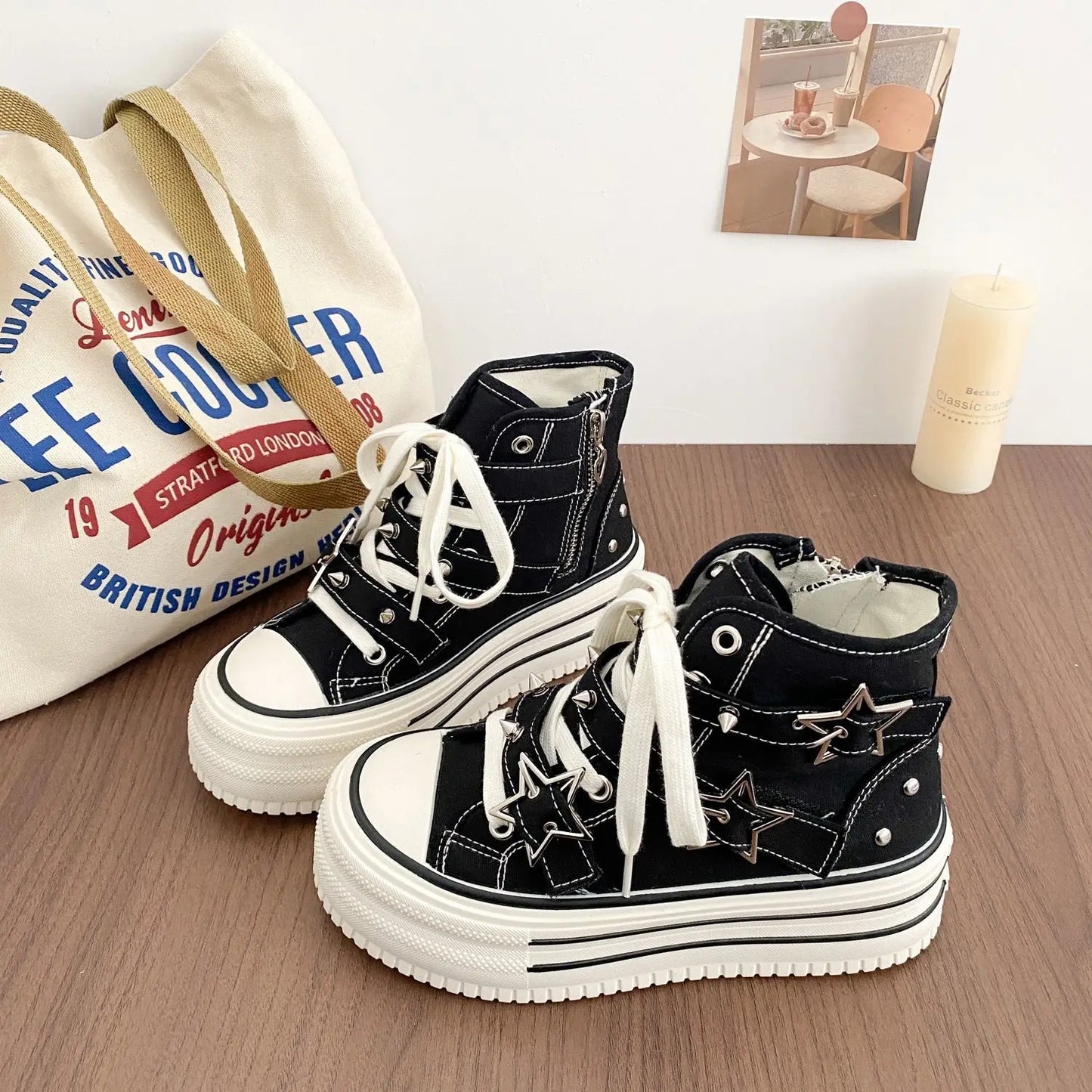 Y2K Pink High-top Canvas Shoes for Women Design Rivet Buckle Lace-up Platform Women's Summer Sports Shoes Fashion Board-shoe