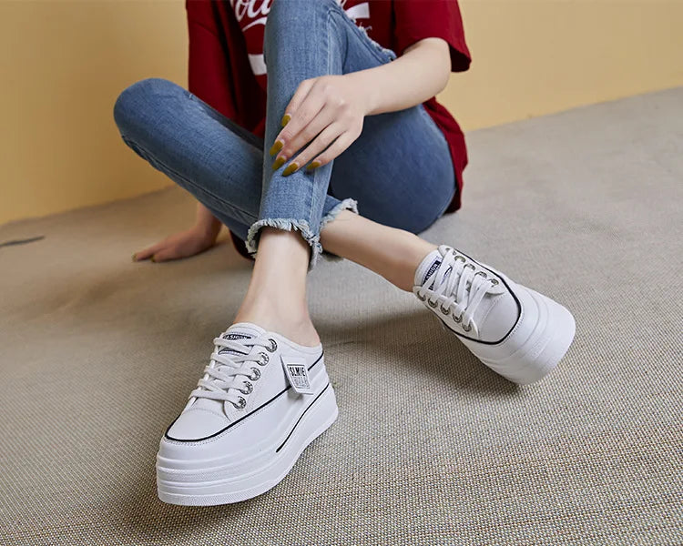 Fujin flip flops women 7.5cm Platform Slippers Denim Chunky Sneaker Casual Comfy Breathable Summer Shoes Women's slippers