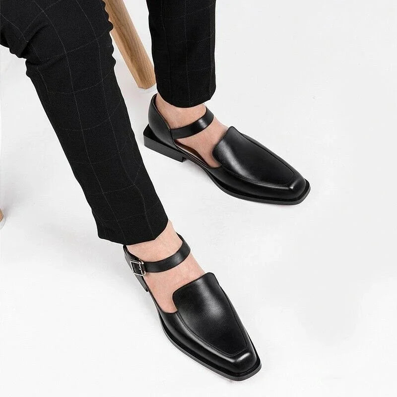 New Black Men's Summer Sandals  Pu Leather Buckle Strap Dress Shoes for Men Business Formal Shoes Men