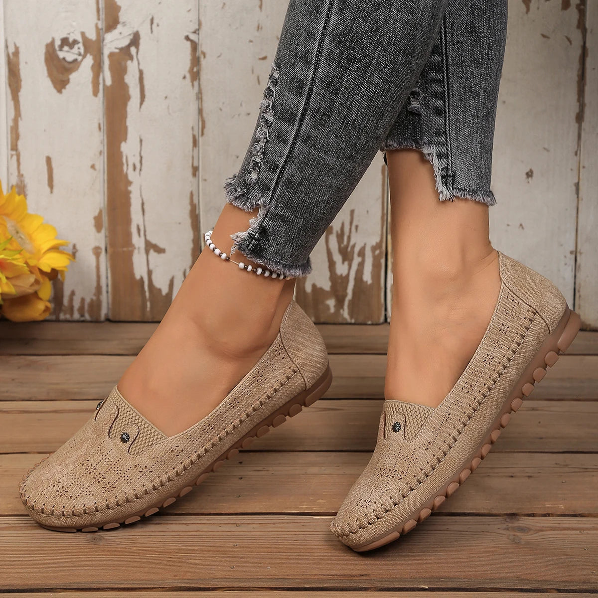 goreyodoly women loafers hollow floral design patchwork slip on flats breathable lightweight casual walking shoes soft non slip