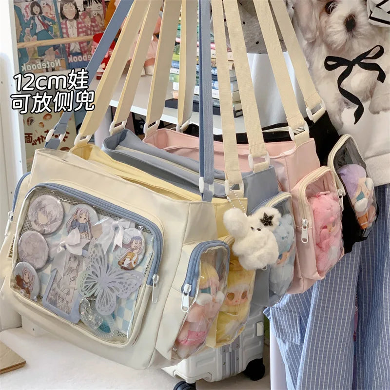 Trendy Transparent Simple Crossbody Bag for Girls Large Capacity School Shoulder Bag Comfortable and Versatile Texture Ita Bag