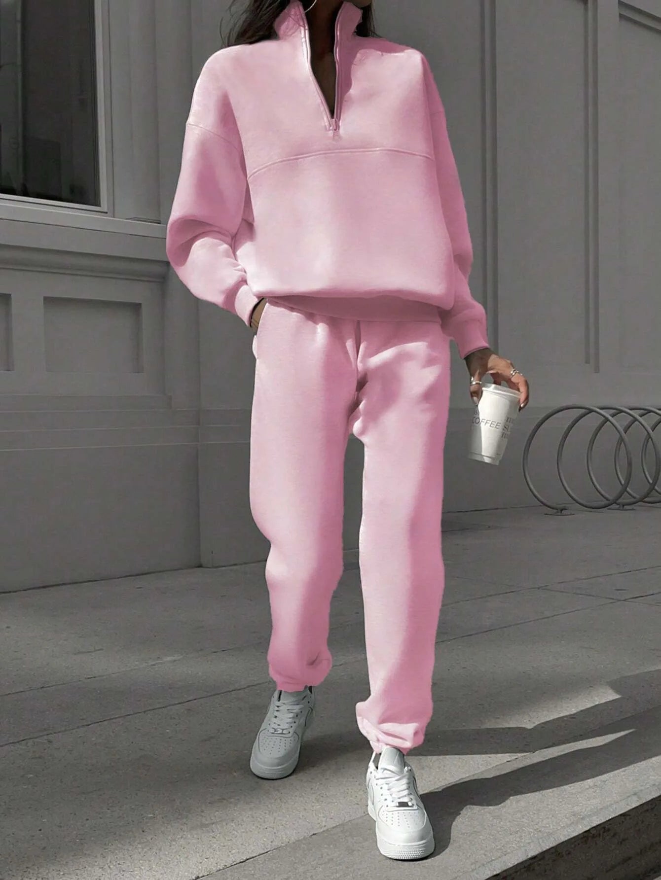 2026 Casual Pants Sets for Women Loose Long Sleeve Zipper Pullover Elastic Waist Trousers Two-piece Sets Women Tracksuit Outfits