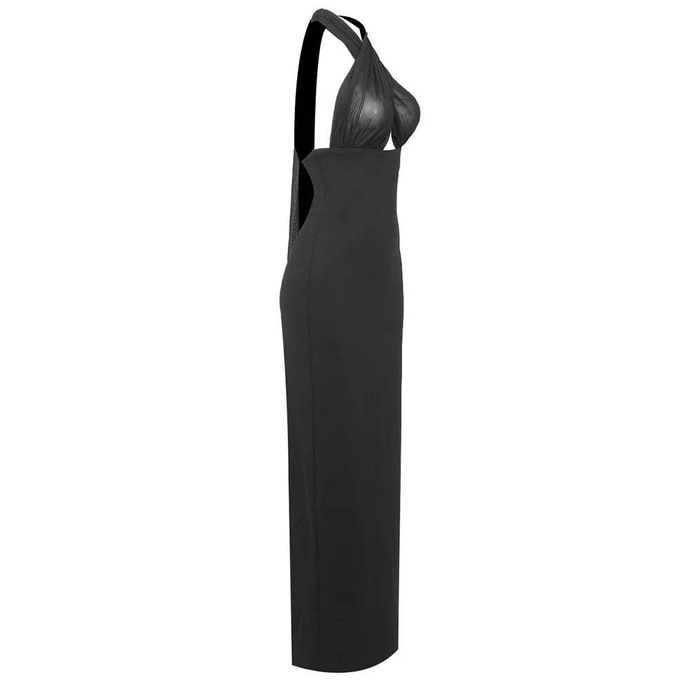 Long Dresses Women Elegant Shinny Deep V Midi Dress Female Sleeveless Backless Long Vestidos Lady Party Club Evening Robes