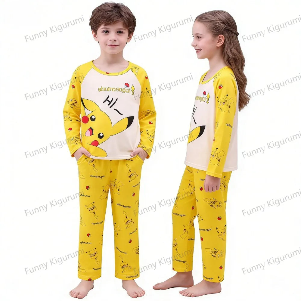 Cartoon Pijamas for Kids 3 to 5 7 9 11 13 Years Clothing Sets Boys Home Wear Girls Full Sleeve Pikachu Pajamas Teen Loungewear