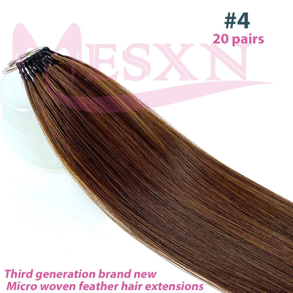 MESXN Double line New Feather hair extensions 100% Human Hair Real Natural Hair Comfortable and Invisible Brown Blonde 613
