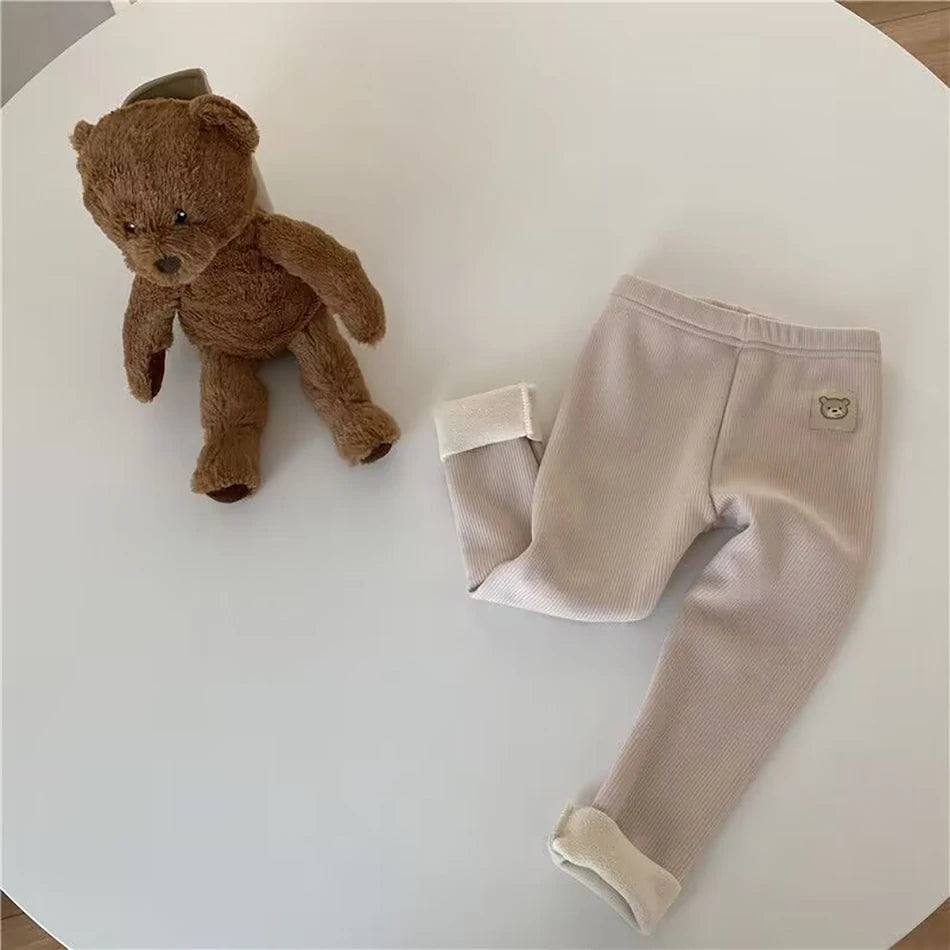 Plush Pants for Kids 1-8 Years Soft Warm Solid Color with Animal Cartoons Stretchy Comfy Winter Trousers for Boys and Girls