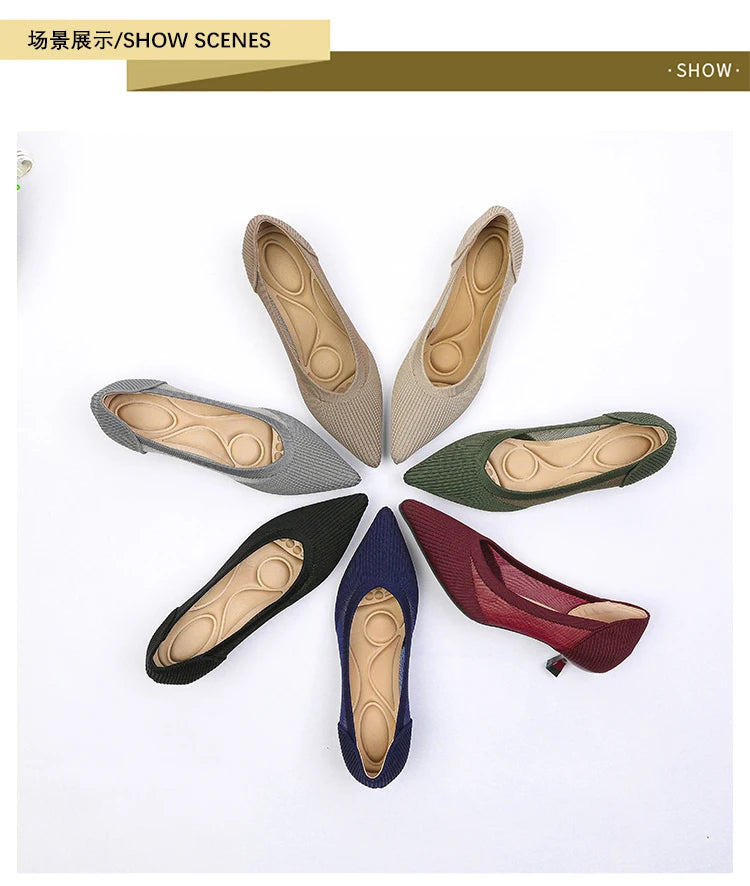 Women's High Heels 2025 New Knitted Breathable Mesh Fine Fashion Comfortable Lightweight Shoes Spring and Autumn