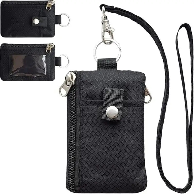 Badge Holder With ID Window Small Wallet Waterproof Anti-Theft Travel Keychain Wallet Men Women Slim Zip Card Lanyard Wallet