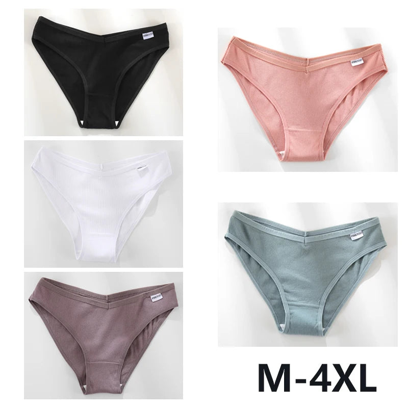 5PCS Women Cotton M-4XL Panties Briefs Female Sexy V Wasit Underwear Ladies Underpants Pantys Girls Plus Size Intimates Lingerie