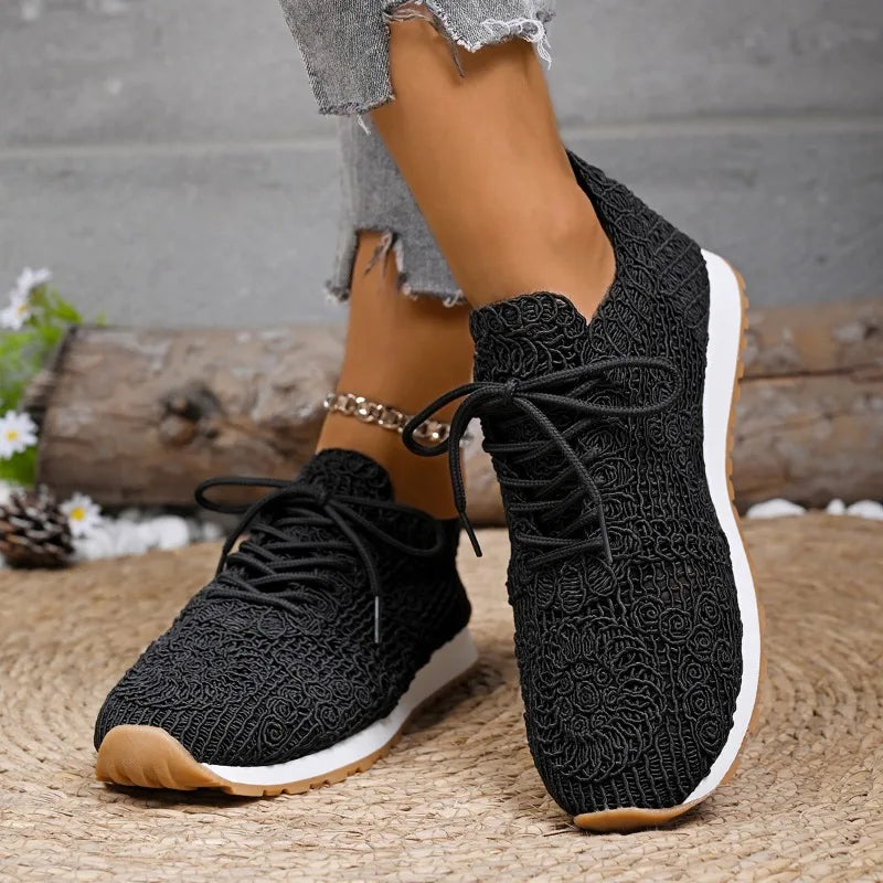 2026 Brown Knit Breathable Womens Sneakers Shoes New Platform Flats Woman Plus Size 43 Non Slip Casual Shoes Mesh Tenis De Mujer