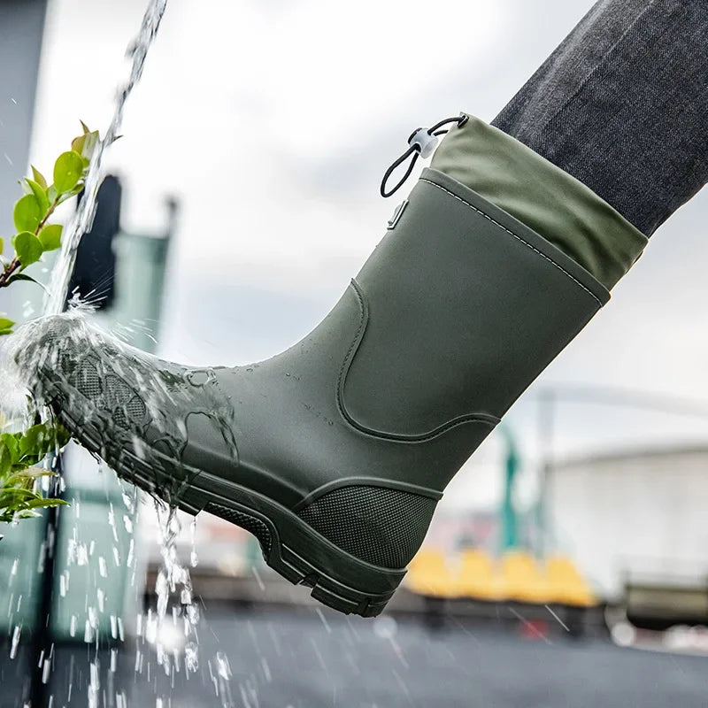 Men's Lightweight Waterproof Fishing Rain Boots Anti-slip Wear-resistant PVC Boot Tube round Toe EVA Insole Plain Color Adult