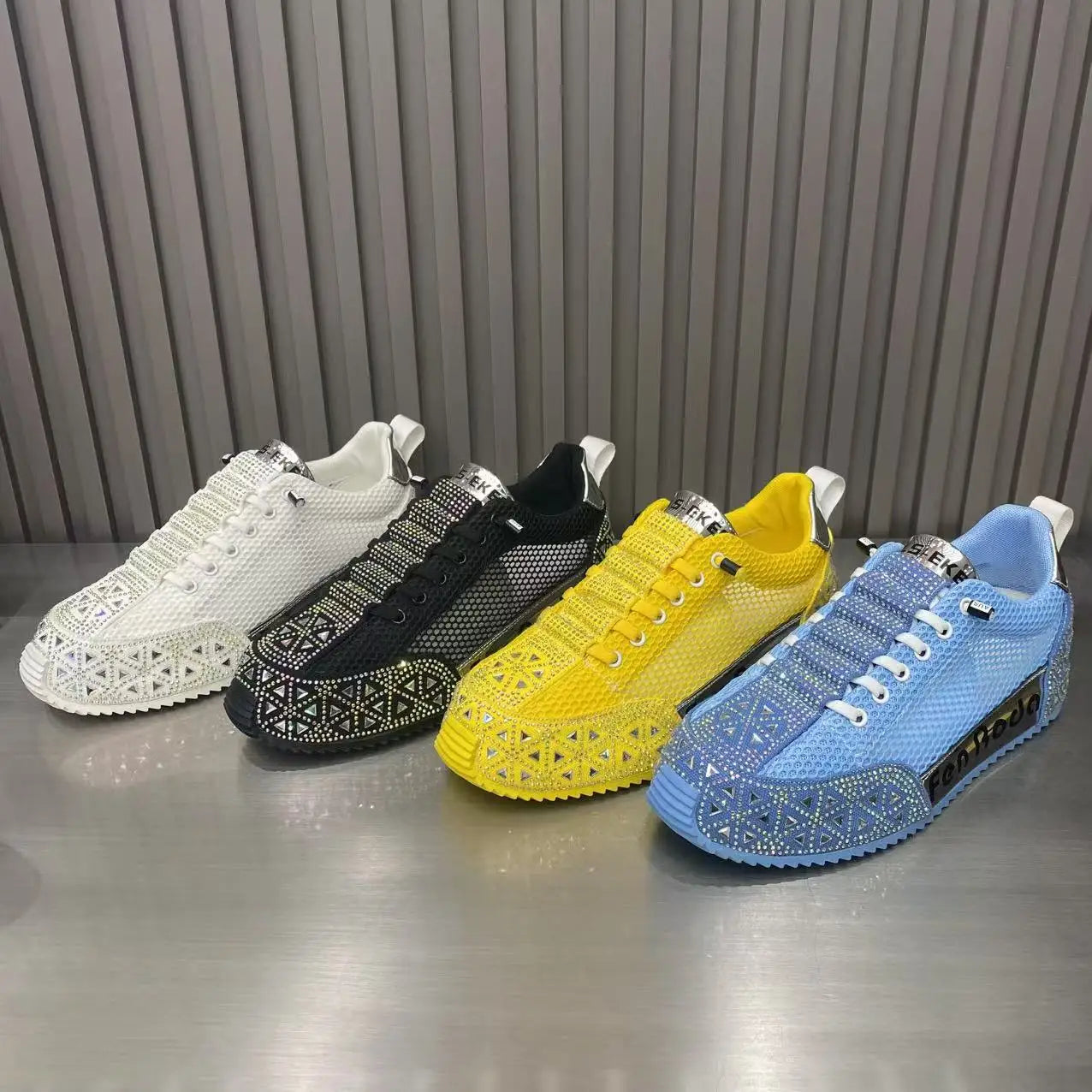 Sneakers Casual Men Designer Punk Bling Board Shoes Fashion Leather Mesh Breathable Increased Internal Flat Platform Sport Shoes