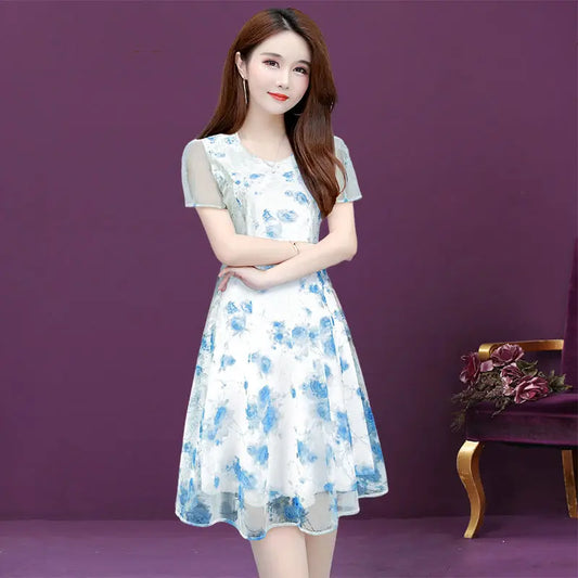 Sweet Little Skirt New Style Mesh Mid-length Skirt Temperament Dress
