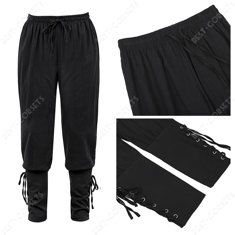 Medieval Pants for Men Costume Cosplay Renaissance Bandage Pants Gothic Trousers Plus Size Pirate Pants Brown Black