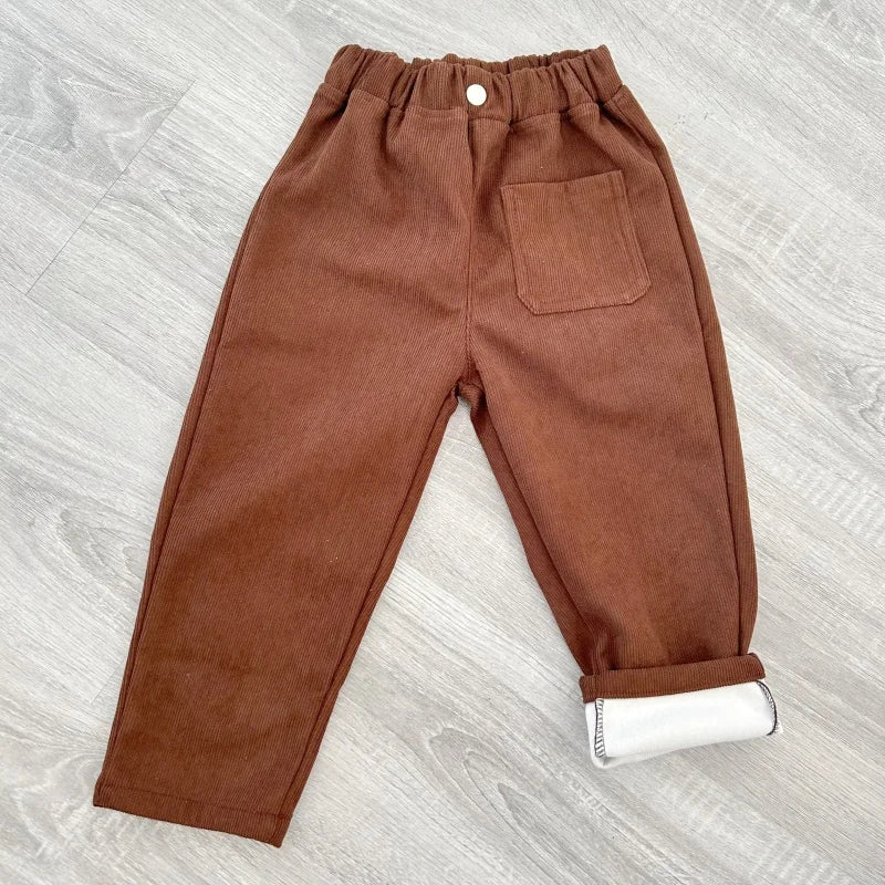 Fashion children's clothing Autumn Winter Kids solid color Corduroy pants Boys soft loose Trousers Girls all-match casual pants