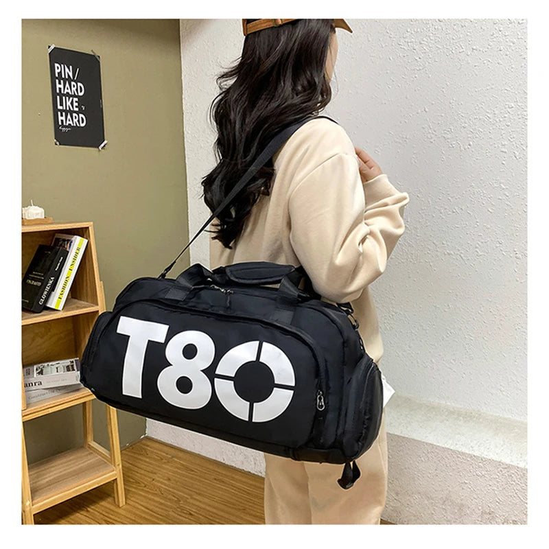 Women's Handbag T80 Gym Sports Backpack for Man Hand Bag Fitness Travel Tote Shoe Shoulder Duffle Crossbody Portable Boston Bag