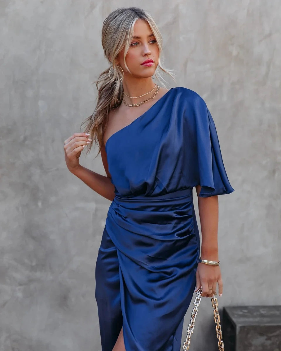 Elegant Dresses for Women 2026 Black Sexy Unilateral Sleeve Dresses for Prom  Fashion Irregular Solid Color Women's Summer Dress