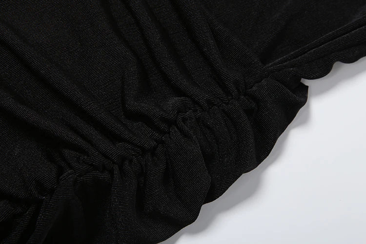 Weird Puss Velvet Halter Dress Women Ruched Patchwork Tassel Hem Backless Bodycon
