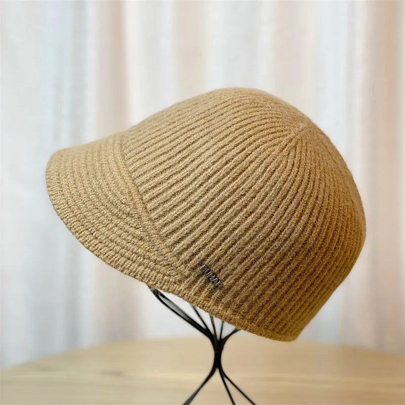 Winter Knitted Baseball Cap for Women's Caps Designer Head Solid Color Women's Knitted Hat Outdoor Casual Equestrian Hat Female BAZAARHUBO