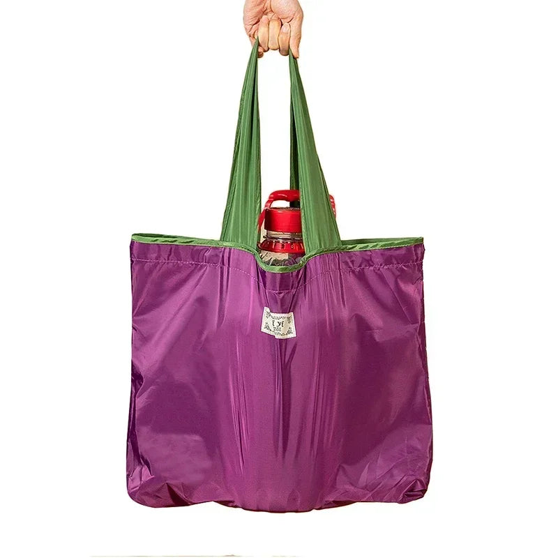Foldable Eco-Friendly Shoulder Bags Women's Reusable Grocery Bag Large Capacity Foldable Shopping Bag with Drawstring Closure
