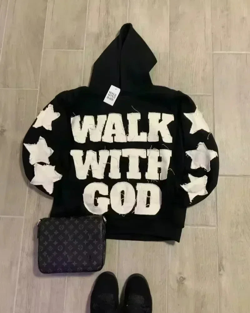 American Fashion Hip Hop Letter Embroidered Zipper Hoodie Men Street Y2K New Casual Loose Fleece Padded Sweatshirt Unisex Hoodie
