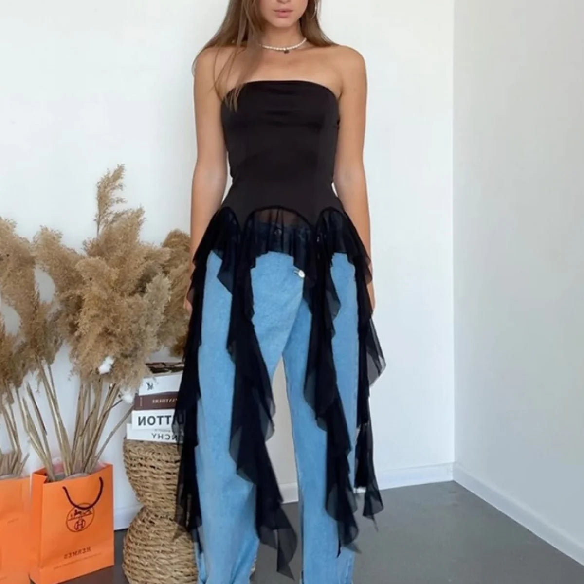 Irregular Fashion Sexy Ruffle Top Women Summer New Sleeveless Solid Tube Tops Lady Evening Party Club Off Shouder Streetwear