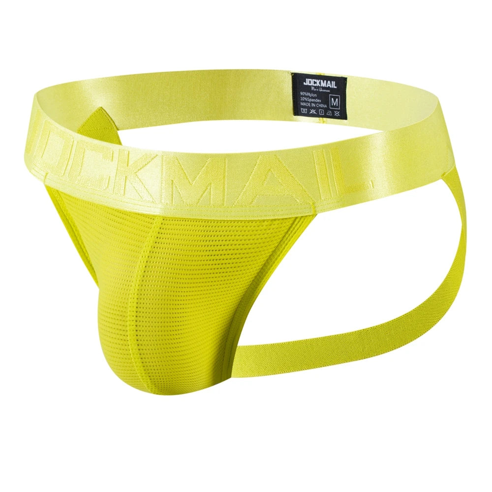 JOCKMAIL Sexy Men's G-string Fashion Low Waist Solid Color Male Thongs Underwear Breathable Mesh Sports Underpants Shorts