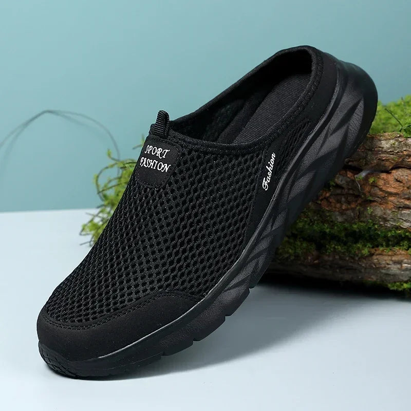Half Slippers Outdoor High Quality Anti-slip Men Leisure Shoes Mesh Breathable Soft Comfortable Flat-bottomed Slippers