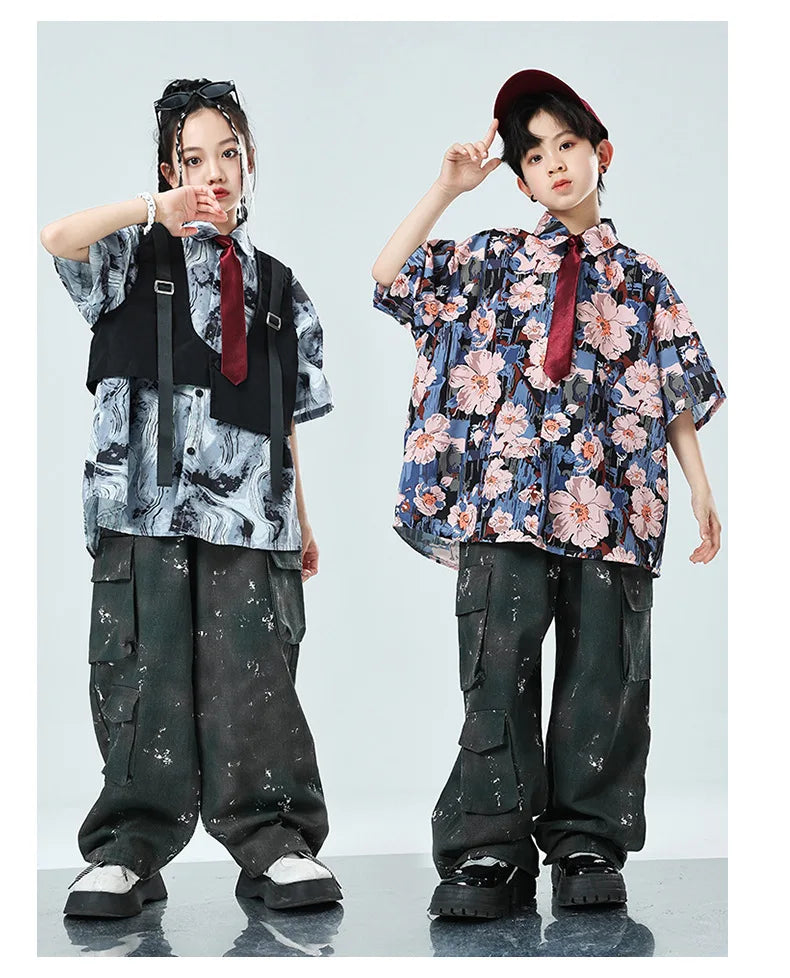 Kids Tracksuits Teens Stage Fashion Show Dance Clothes Boys Girls Suits Sets Vest Pant Shirt Children Jazz Hip Hop Costumes