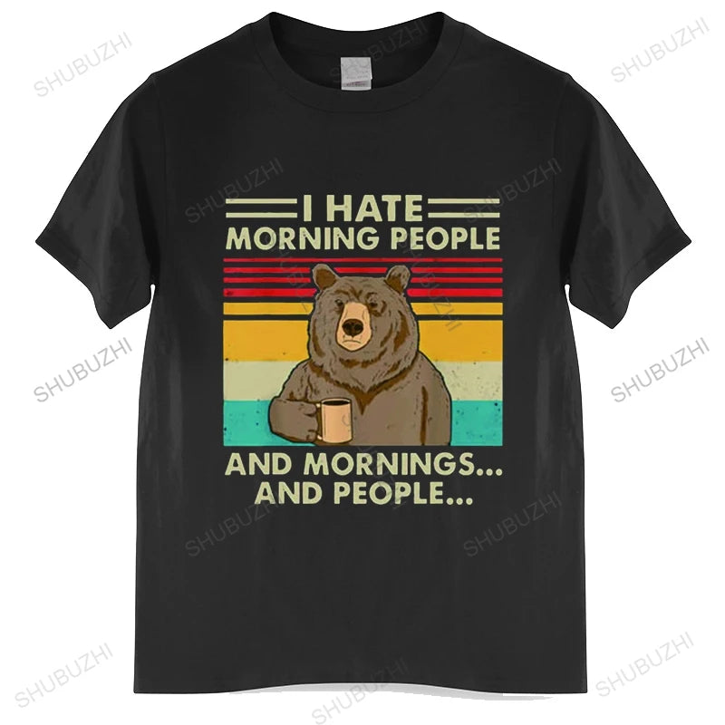 I Hate Morning People And Mornings And People T Shirt Funny-Bear Drink Coffee Lover Cute Lazy Animal Retro T-Shirt