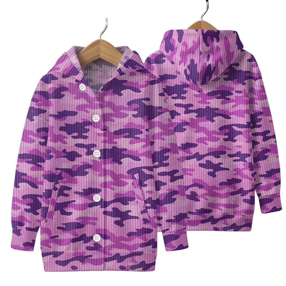Trendy Camouflage Hooded Cardigan Coats Soft Button-Up Front All-Season Comfort for Outdoor & Indoor Wear Durable Casual Style