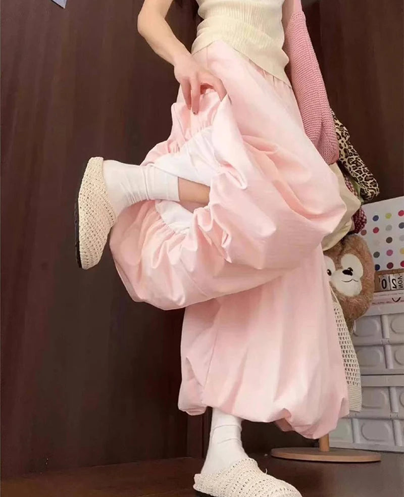 Women Loose Lazy Pants Skirt High Waisted Casual Yellow Bloomers Trousers Korean Fashion Preppy Hip Hop Dance Wide Leg Pants
